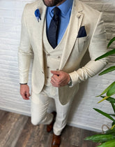 Creamy Beige linnen look trouwkostuum